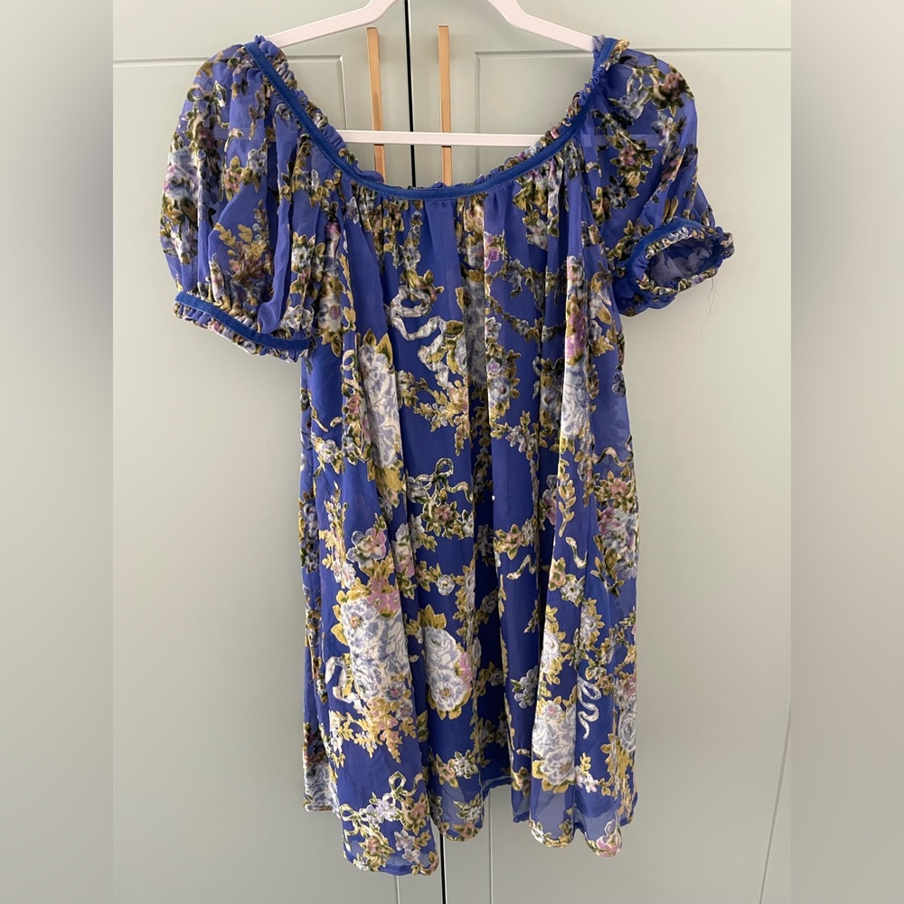 FREE PEOPLE blue floral mini dress
